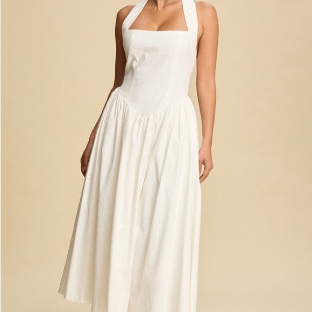 White Halter Midi Dress - Elegant Women's Summer Dress